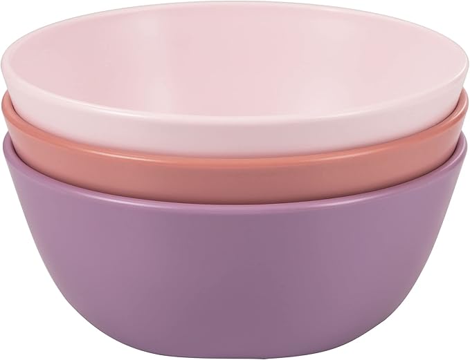 Tiny Twinkle Tableware 3 Pack Dish Set- BPA-Free Cups, Plates and Bowls Sets For Kids and Toddlers - Polypropylene Plastic Dinnerware Set (Rose, Peach, Lilac) Round Bowl