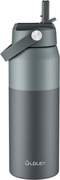 Oldley 24oz Insulated Water Bottle with Straw, Stainless Steel Water Bottle for Sports, Travel, School, BPA-Free Sports Bottles for Adult Kids, Leak-Proof, Cool-Deep Gray Layering