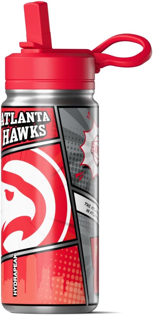 Hydrapeak x NBA Atlanta Hawks 20 oz Stainless Steel Water Bottle, Officially Licensed Double Wall Insulated Sports Bottle with Straw Lid, Reusable Leakproof Gift for Kids & Adults