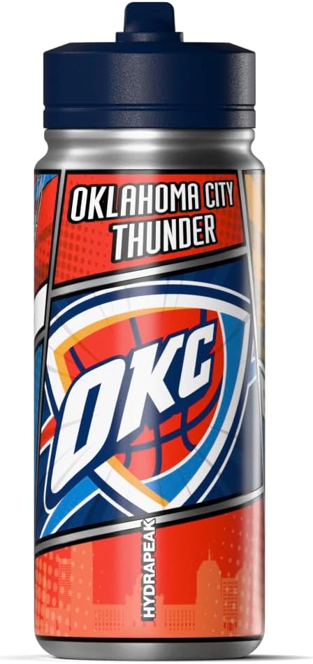 Hydrapeak x NBA Oklahoma City Thunder 20 oz Stainless Steel Water Bottle, Officially Licensed Double Wall Insulated Sports Bottle with Straw Lid, Reusable Leakproof Gift for Kids & Adults