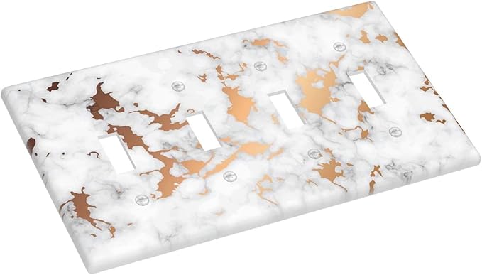 Lexury White Red Golden Marble 4 Gang Device Light Switch Cover Decorative Quad Toggle Wall Plate Decorative Electrical Faceplate for Home Bedroom Art Decorate
