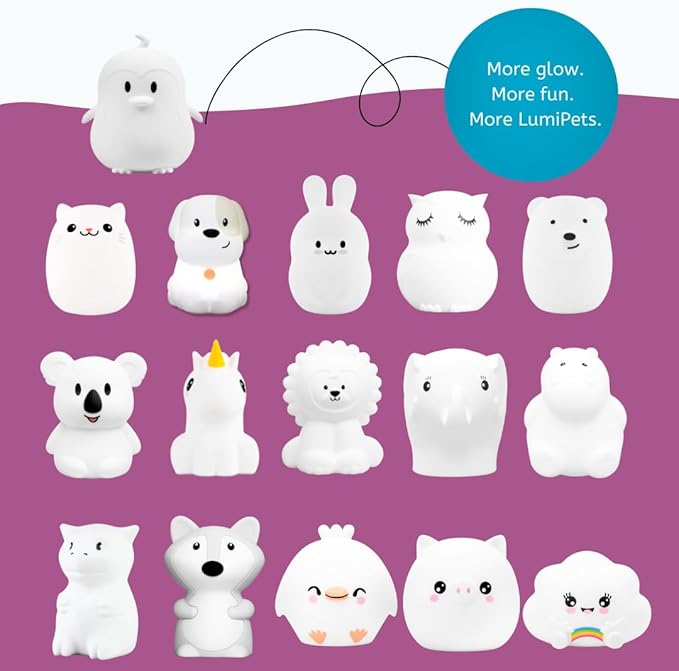 Lumipets Remote Control Silicone Night Light for Kids - Penguin Design with 9 Soft Colors & Sleep Timer - Rechargeable, Battery-Operated Lamp for Bedroom | Baby Nursery, Toddler, Girls, Boys