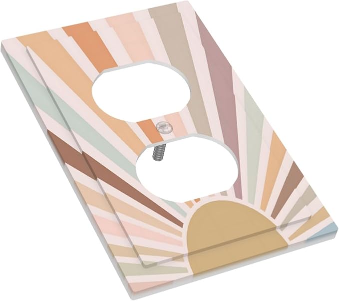 Boho Sun Rainbow Retro Aesthetic Abstract Art Sunrise Sunset Outlet Covers 1 Gang Duplex Light Switch Cover Decorative Switch Plates Electrical Receptacle Faceplate Wall Plate for Kids Room Bedroom