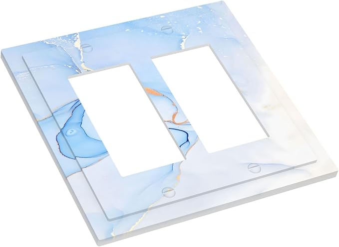 Modern Art Blue Gold Marble Abstract Luxury Print Decorative Outlet Covers 2 Gang Double GFCI Rocker Electrical Wall Panels Light Switch Cover Plate for Bathroom Living Room Decor