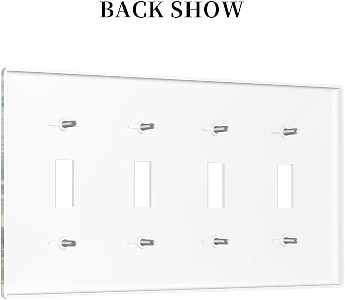 Tropical Palm Leaves Green Jungle Botanical Floral Flowers Light Switch Covers Quad Toggle Electrical Faceplate 4 Gang Wall Plate Decorative Switch Plates for Bedroom Living Room Decor