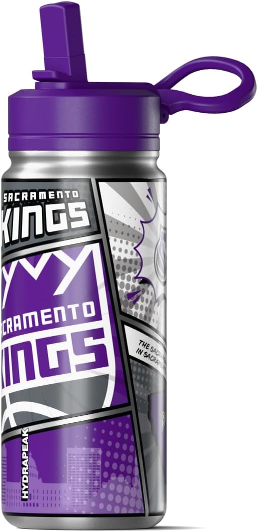 Hydrapeak x NBA Sacramento Kings 20 oz Stainless Steel Water Bottle, Officially Licensed Double Wall Insulated Sports Bottle with Straw Lid, Reusable Leakproof Gift for Kids & Adults