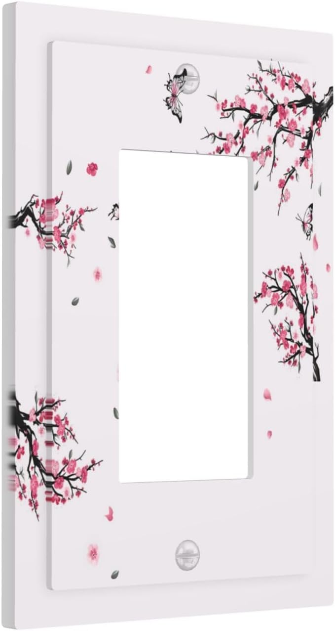 Pink Watercolor Cherry Blossom Flowe Tree Branch Floral Decorative Outlet Covers 1 Gang Single Rocker Light Switch Cover Plate Wall Plates GFCI Faceplate for Bedroom Living Room Decor