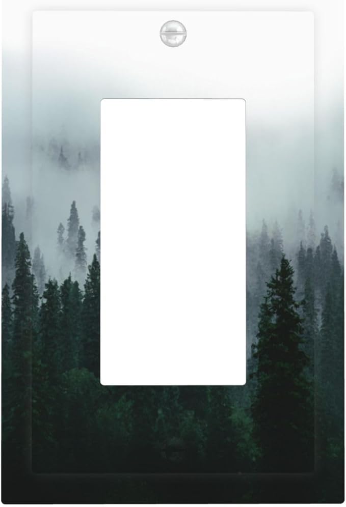 Forest Pine Forest Foggy Mountain Natural Scenery Decorative Outlet Covers 1 Gang Single Rocker Light Switch Cover Plate Wall Plates GFCI Faceplate for Bed Room Living Room Decor