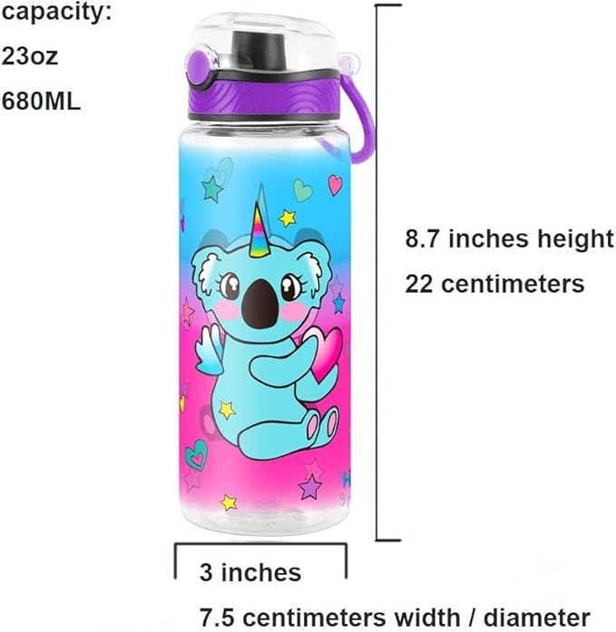 Home Tune Cute Water Bottle for School Kids Girls, BPA FREE Tritan & Leak Proof & Easy Clean & Carry Handle, 23oz/ 680ml (Koala)