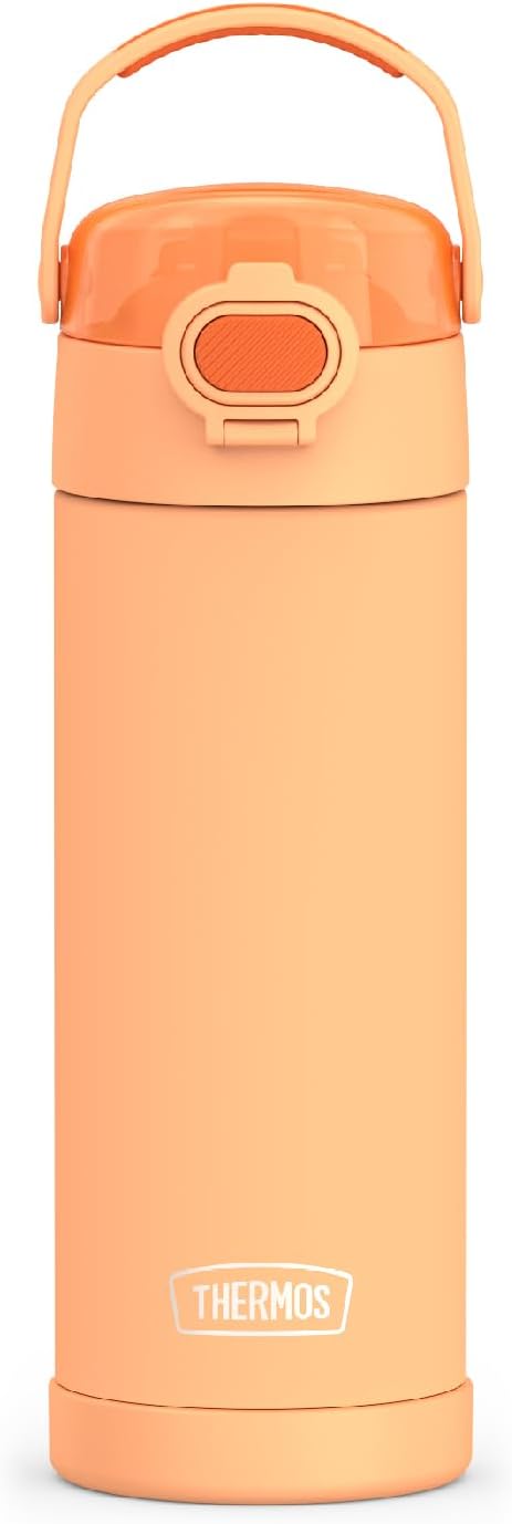 THERMOS FUNTAINER 16 Ounce Stainless Steel Vacuum Insulated Bottle with Wide Spout Lid, Orange