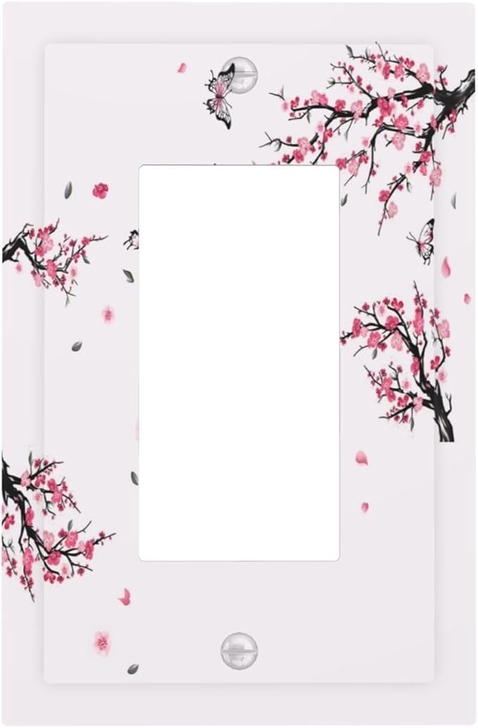Pink Watercolor Cherry Blossom Flowe Tree Branch Floral Decorative Outlet Covers 1 Gang Single Rocker Light Switch Cover Plate Wall Plates GFCI Faceplate for Bedroom Living Room Decor