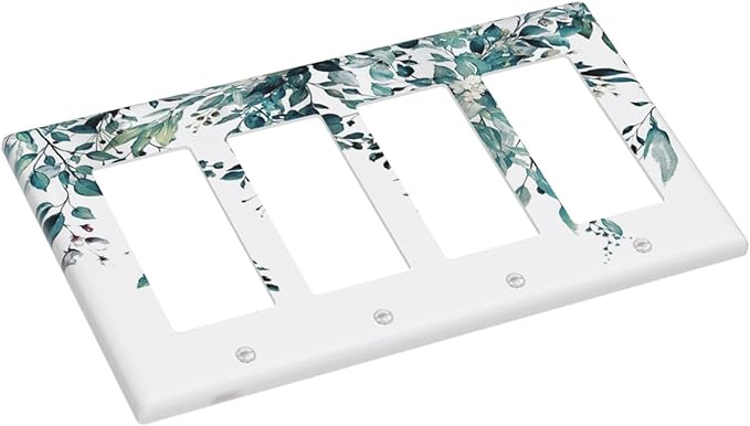 Decorative Outlet Covers Green Eucalyptus Boho Olive Leaves Country 4 Gang Wall Plate Cover Quad Rocker Decora Light Switch Covers Plate Jumbo Electrical GFCI Switch Plate Cover