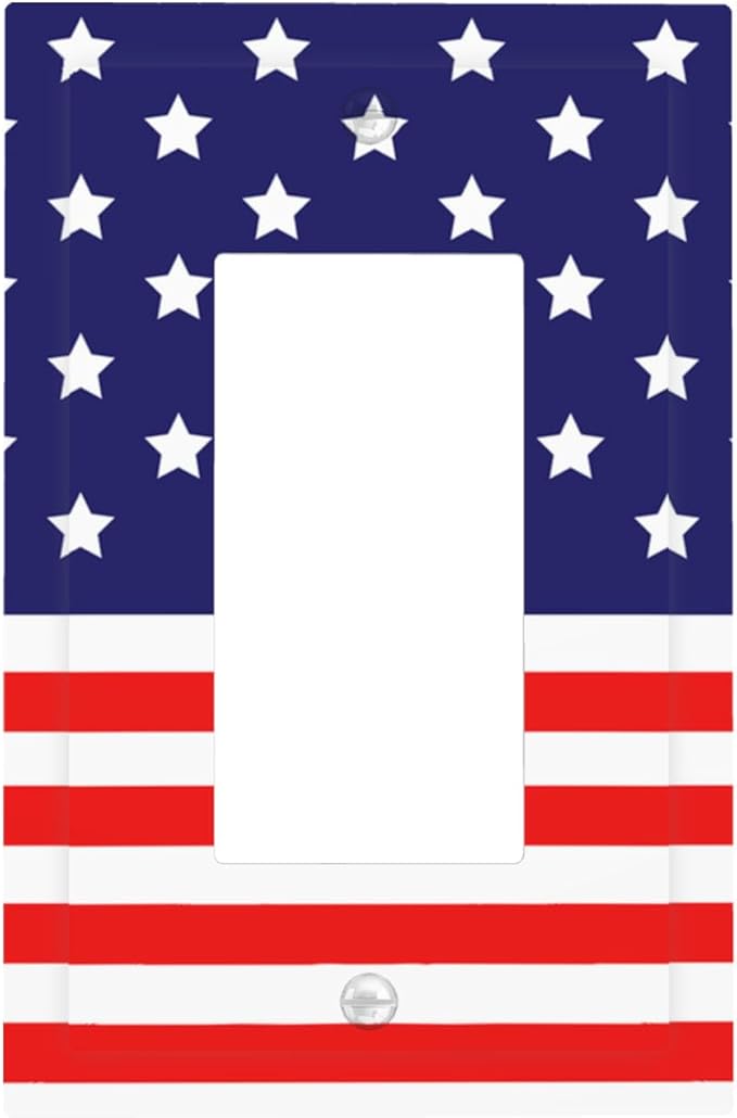 American Flag Single Rocker Switch Cover - 1-Gang Standard US Size Patriotic Stars & Stripes Light Switch Covers, 4th of July USA Pride for Holiday Decor