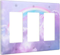 Rainbow in the Clouds Triple Rocker Wall Plates Pink Art Panel Light Switch Plate Covers Decorative Purple Cloud GFCI Lightswitch Faceplate Cute Dimmerfor Bedroom Kidroom Nursery Decor