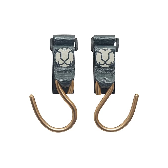 Huhu Essential Stroller Hooks - Lightweight Aluminum Stroller Bag Hook with Adjustable Straps, Matte Gold S-Hooks for Diaper Bag, Shopping, Everyday Essentials – Universal Fit Baby Stroller Accessory