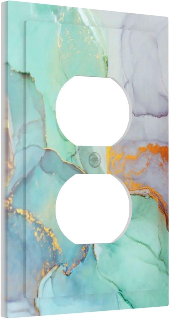 Colourful Marble Watercolor Abstract Ink Paint Blue Green Jade Texture Purple Gold Stripes Outlet Wall Plate Decorative Single Duplex Cover 1 Gang Electrical Receptacle Cover Bathroom Faceplate Green