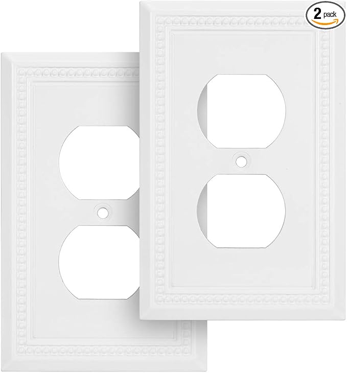 Henne Bery Sunken Pearls Heavy Duty Decorative Wall Plate Switch Plate Outlet Cover (Single Duplex, 2 Pack, White)