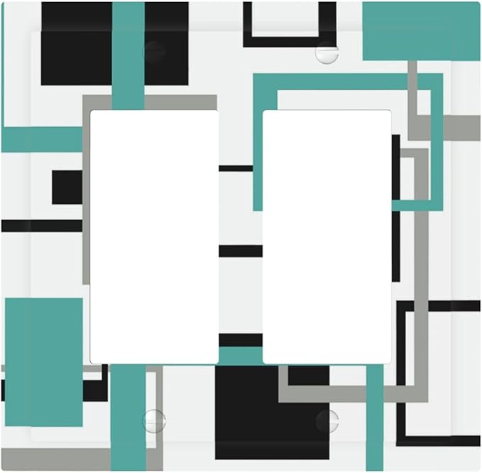 Geometric Turquoise Black Gray Modern Abstract Boho Decorative Outlet Covers 2 Gang Double GFCI Rocker Electrical Wall Panels Light Switch Cover Plate for Office Nursery Decor