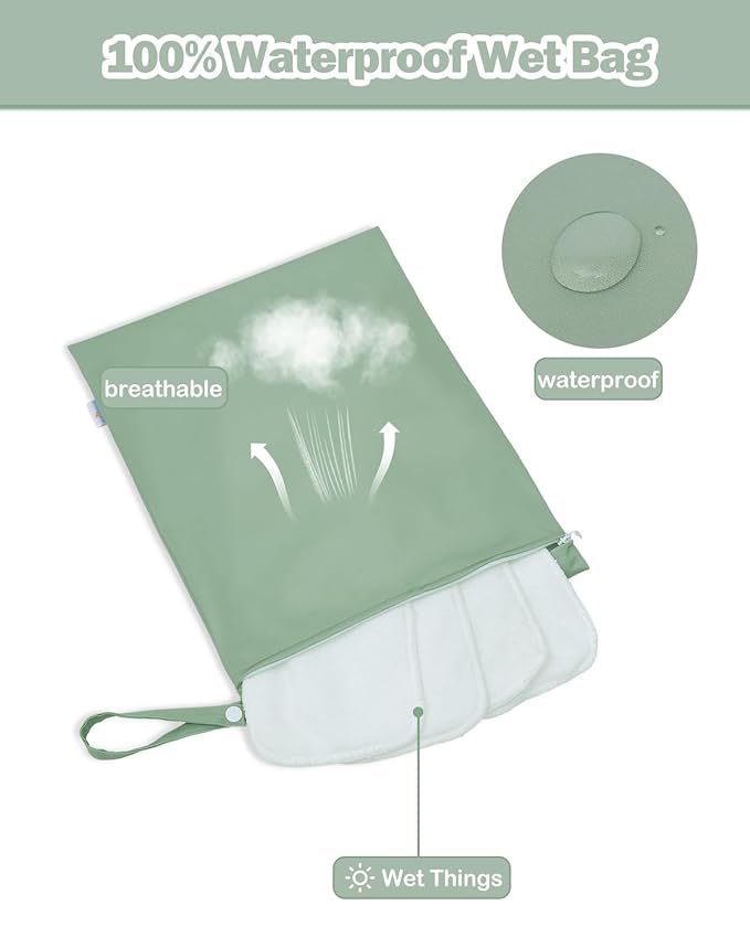 babygoal Wet Bag for Swimsuits, Waterproof Bag for Travel, Food Storage, Stroller, Daycare, Baby Diapers, Yoga, Beach, Pool, Wet Clothes-Bean Green