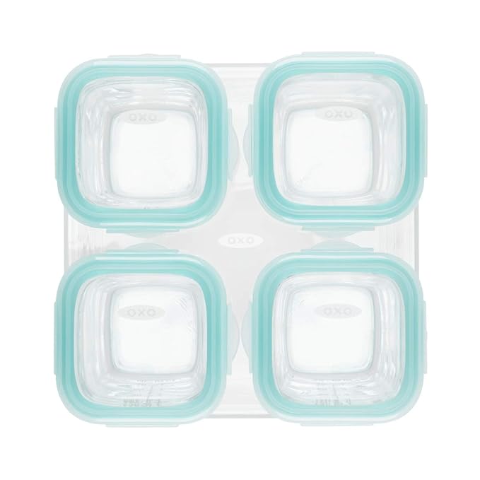 OXO Tot Glass Baby Blocks Food Storage Containers, Teal, 4 oz