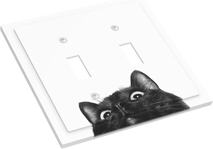 Peeping Black Cat Cute Animals Decorative Switch Plates 2 Gang Double Toggle Outlet Light Switch Cover Wall Plate Electrical Faceplate for Kids Room Home Decor