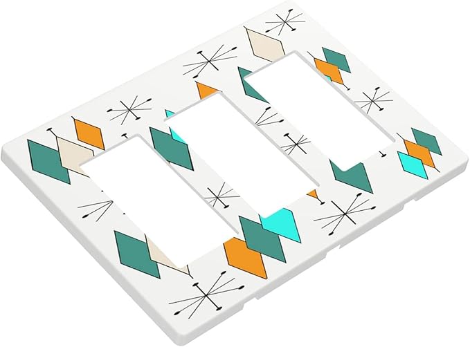 Teal/Green/Aqua/Blue/Orange Geometric Triple Decorator Light Switch Cover 3-Gang 60S Boho Atomic Diamond Decorative GFCI/Rocker Device Switch Wallplate Faceplate Cover for Dimmer Screwless, USB Outlet