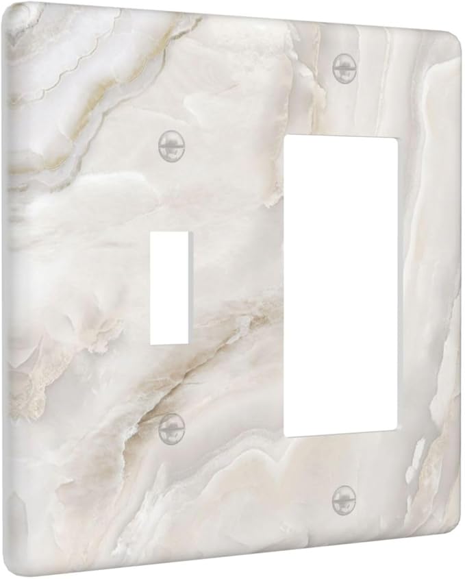 Abstract Luxury White Marble Texture Outlet Covers 1 Toggle 1 Rocker Combination Decorative Wall Plate Electrical Switch Plates Light Switch Cover Plate for Bathroom Kitchen Living Room Decor