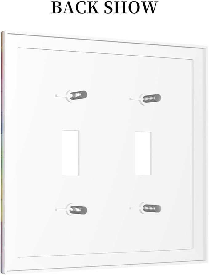 3D Colorful Rainbow Wall Abstract Squre Shaped Double Toggle Light Switch Covers Decorative Unique 2 Gang Wall Plate Dual Electrical Faceplate Switchplate for Bathroom Living Room Decor