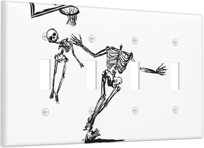Light Switch Covers Skeleton Basketball Funny Skull Stick Figure Quad Toggle Electrical Faceplate 4 Gang Wall Plate Decorative Switch Plates For Home Office Decor
