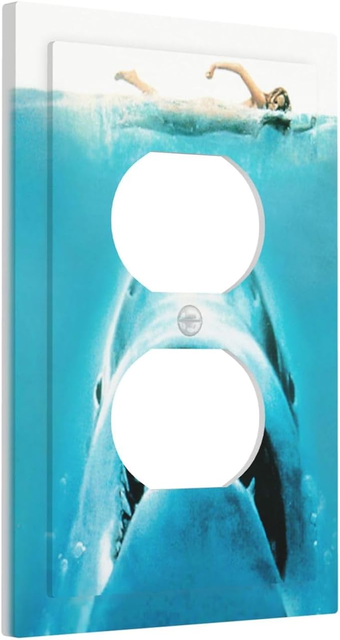 Beach Shark Oceanjaws Movie Vintage Look Outlet Covers 1 Gang Duplex Light Switch Cover Decorative Switch Plates Electrical Receptacle Faceplate Wall Plate for Bathroom Kids Room Decor