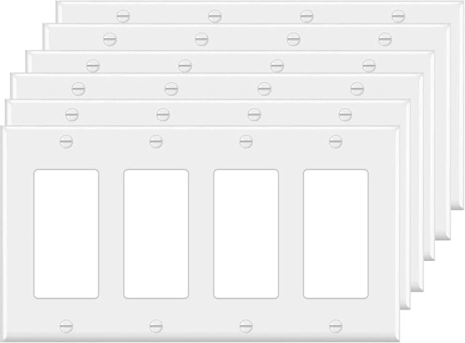 4-Gang Switch Outlet Wall Plate Cover Decorator Electrical Faceplate for Light Switch, Smart Switch, Receptacle, Dimmers, USB Outlet, GFCI, White (6-Pack)