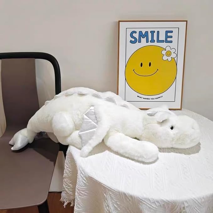 White Weighted Stuffed Animals 10Lbs 35.4", Weighted Dragon Stuffed Animal for Kids and Adults, Heavy Weighted Stuffed Animals for Comfort and Relaxation