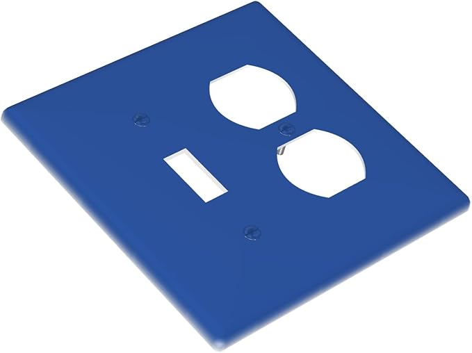 Blue 2 Gang Single Toggle/Duplex Combo Outlet Light Switch Cover, Combo 1-Toggle 1-Dimmer Decorator Wall Plate Electrical Faceplate