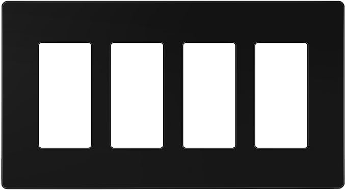 TG Screwless Decorator Wall Plates Child Safe Outlet Covers, Size 4-Gang 4.50" H x 8.10" L, Unbreakable Polycarbonate Thermoplastic, UL Listed, Glossy, Black (1 Pack)