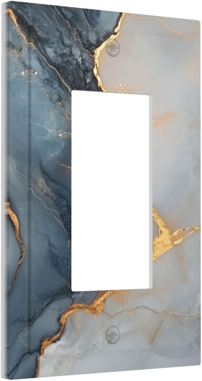 Abstract Blue Granite Luxury Texture Print Single Light Switch Cover Plate 1 Gang Rocker Outlet Covers Switchplate Decorative Electrical GFCI Wallplate for Bedroom Kitchen Living Room Decor