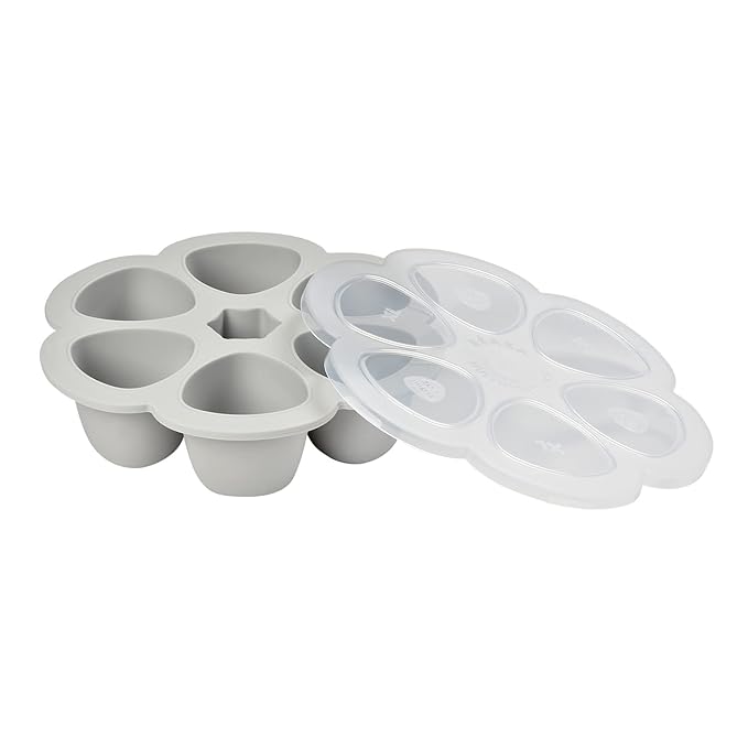 Beaba Multiportions Premium Quality Silicone Baby Food Freezer Tray with Clip On Lid, Baby Food Storage Container Ice Cube Tray Maker, Made in Italy, Cloud, 3 oz