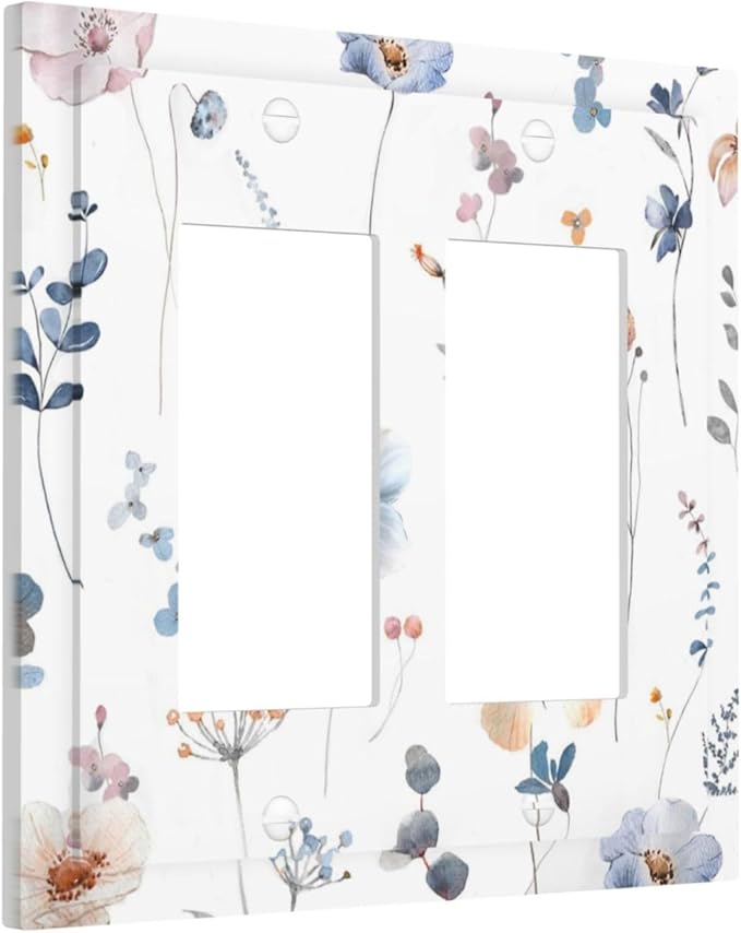Wildflowers Plant Leaves Floral Berry Decorative Outlet Covers 2 Gang Double GFCI Rocker Electrical Wall Panels Light Switch Cover Plate for Bed Room Living Room Decor