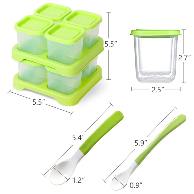 Matyz 8-Pack Plastic Food Storage Containers With Lids Airtight Freezer Safe (Green, 4 OZ Each) - Baby Food Portion Containers With Trays Stackable Baby Plastic Food Storage Containers Microwave Safe