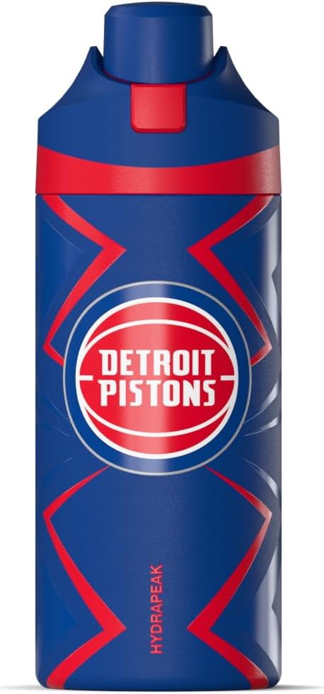 Hydrapeak x NBA Officially Licensed Detroit Pistons Oasis 20 oz Insulated Kids Water Bottle, Stainless Steel Water Bottle Kids with Chug Lid, Push Button