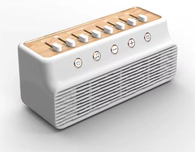 3 in 1 Portable White Noise Sound Machine & Bluetooth Speaker, 255+ Natural Sound Mixer, Timer, Sleep Sound Machine, White/Wood Color. For Relaxation, Stress Relief, Wellness, Yoga, Deep Sleep, Focus.