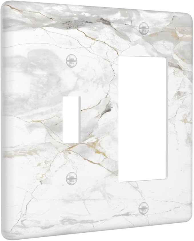 White Marbling Golden Stream Lines Print Outlet Covers 1 Toggle 1 Rocker Combination Decorative Wall Plate Electrical Switch Plates Light Switch Cover Plate for Bathroom Kitchen Decor