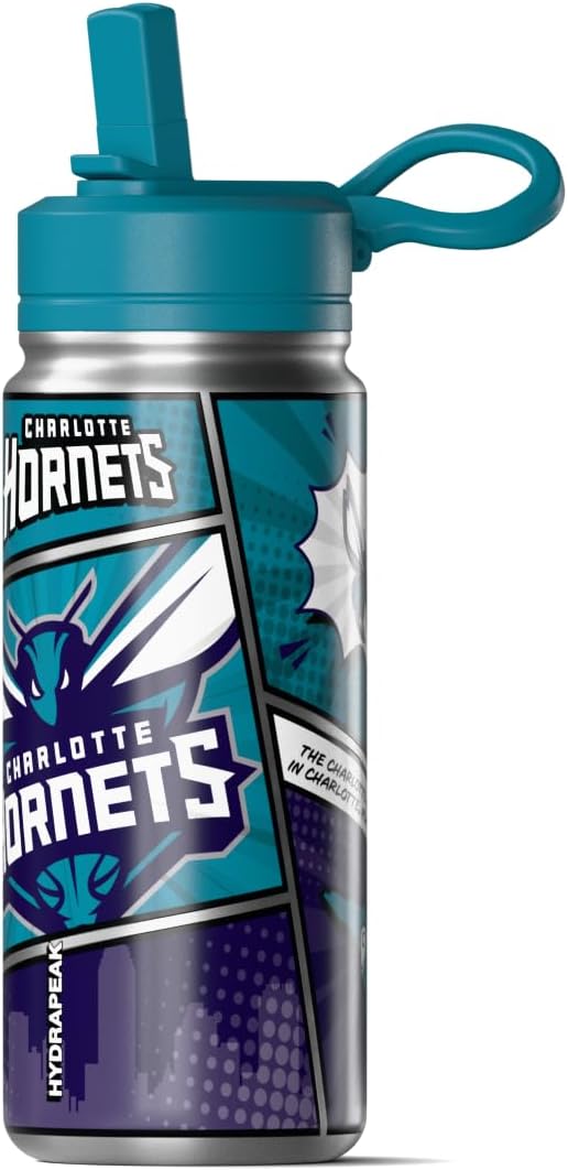 Hydrapeak x NBA Charlotte Hornets 20 oz Stainless Steel Water Bottle, Officially Licensed Double Wall Insulated Sports Bottle with Straw Lid, Reusable Leakproof Gift for Kids & Adults