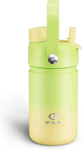 Kids Insulated Water Bottle with Straw - 12oz Stainless Steel Water Bottle with Dual Spouts, Leak-Proof, BPA-Free, Double Wall Vacuum Keeps Cold for 24 Hours for Sports, Travel, School (Morning Dew)