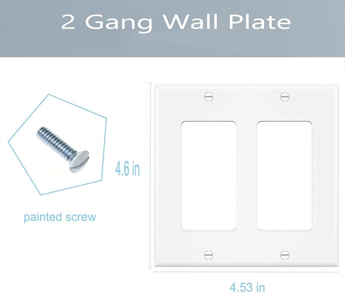 2-Gang Decorator Wall Plate Cover Double Switch Outlet Electrical Faceplate for Light Switche, Smart Switch, Receptacle, Dimmers, USB Outlet, GFCI, White (4-Pack)