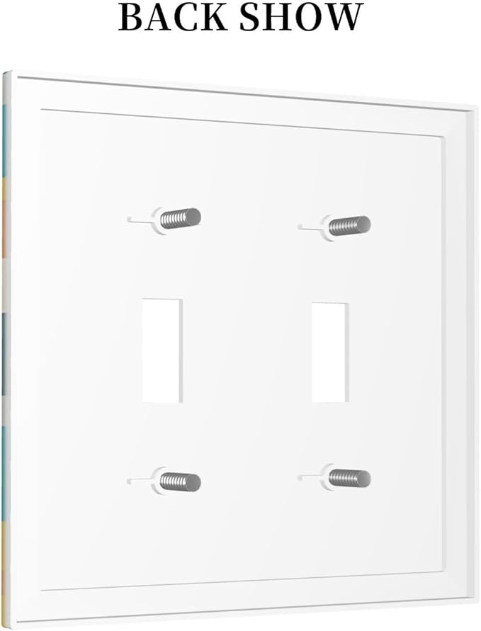 Decorative Switch Plate Cover with Retro Mid-Century Modern Sunburst Motif Design 2 Gang Wall Plate Unique Double Toggle Double Light Switch Covers for Abstract Teal/Yellow/Orange Wall Decor