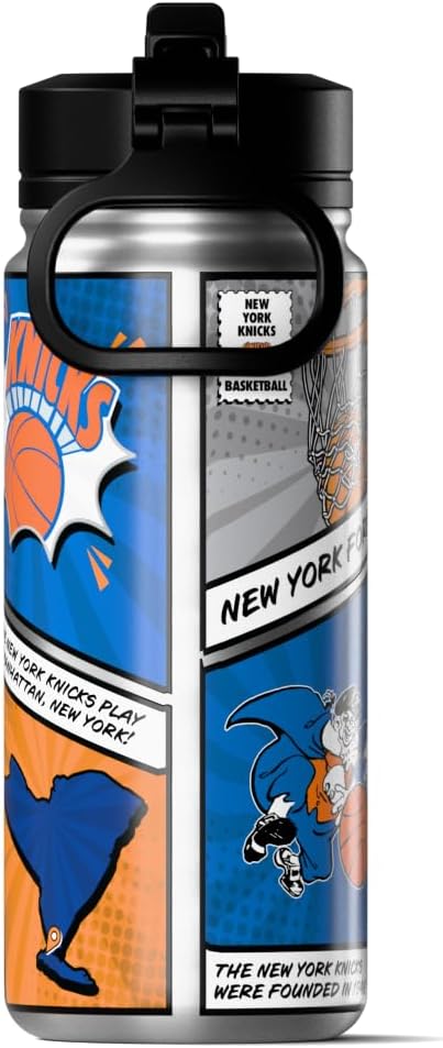 Hydrapeak x NBA New York Knicks 20 oz Stainless Steel Water Bottle, Officially Licensed Double Wall Insulated Sports Bottle with Straw Lid, Reusable Leakproof Gift for Kids & Adults