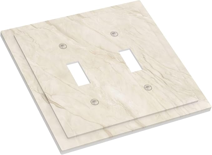 White Taupe Marble Abstract Luxury Decorative Switch Plates 2 Gang Double Toggle Outlet Light Switch Cover Wall Plate Electrical Faceplate for Bathroom Kitchen Home Decor