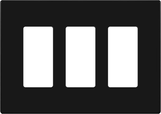 TG Screwless Decorator Wall Plates Child Safe Outlet Covers, Size 3-Gang 4.50" H x 6.30" L, Unbreakable Polycarbonate Thermoplastic, UL Listed, Glossy, Black (1 Pack)