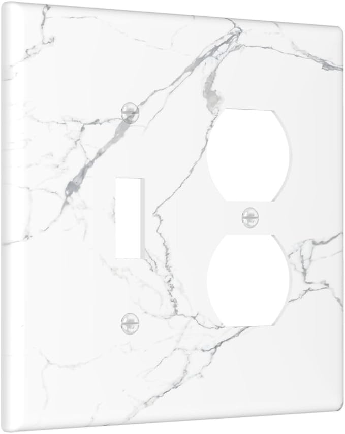 Luxurious White Marble Abstract Print Wallplates 1 Toggle 1 Duplex Switch Plate Electrical GFCI Faceplate Decorative Light Switch Covers for Bathroom Kitchen Bedroom Decor