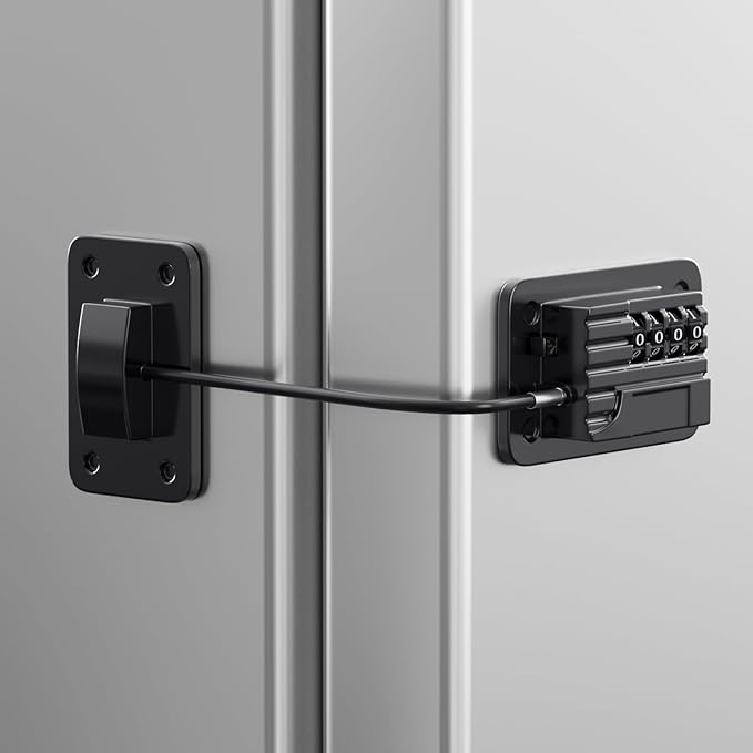 RORMGO Refrigerator Lock, Heavy Duty Fridge Locks for Kids, Freezer Lock with Combination for Refrigerator Drawer Cabinet Safety, Easy to Install No Keys Needed Black